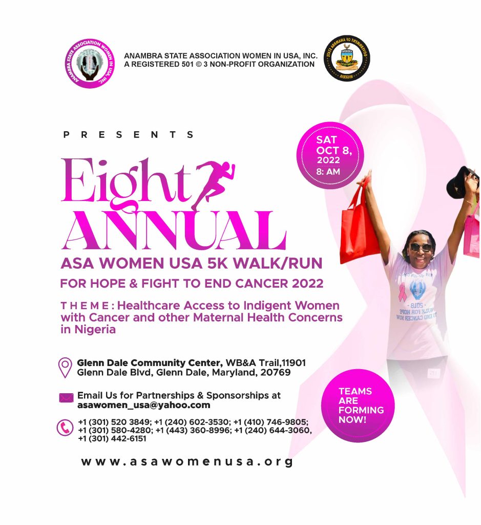 SPECIAL INVITATION FOR 5K WALK/RUN FOR HOPE & FIGHT TO END CANCER ON OCTOBER 8 &  LITTLE BY LITTLE ANAMBRA MATCHING CAMPAIGN @GLOBALGIVING  SEPTEMBER 12 THRU 16, 2022